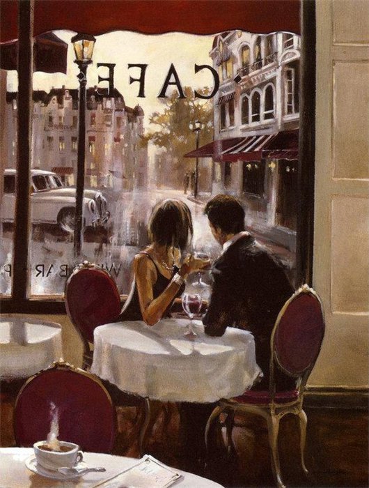 В кафе - париж, кафе, романтика - оригинал