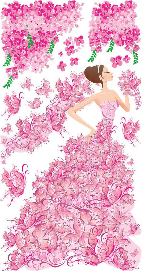 невеста - бабочки, розовые цветы, свадьба, женщина, невеста, бабочка, девушка - оригинал
