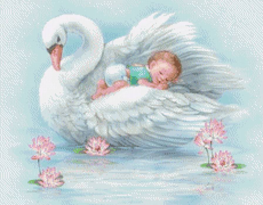 лебедь с ребенком - люди, детское, лебедь, ангел хранитель, крылья, птицы, дети - предпросмотр