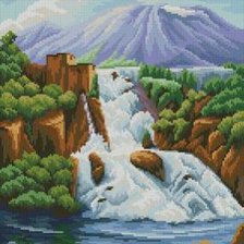 Оригинал схемы вышивки «пейзаж с водопадом» (№512497)