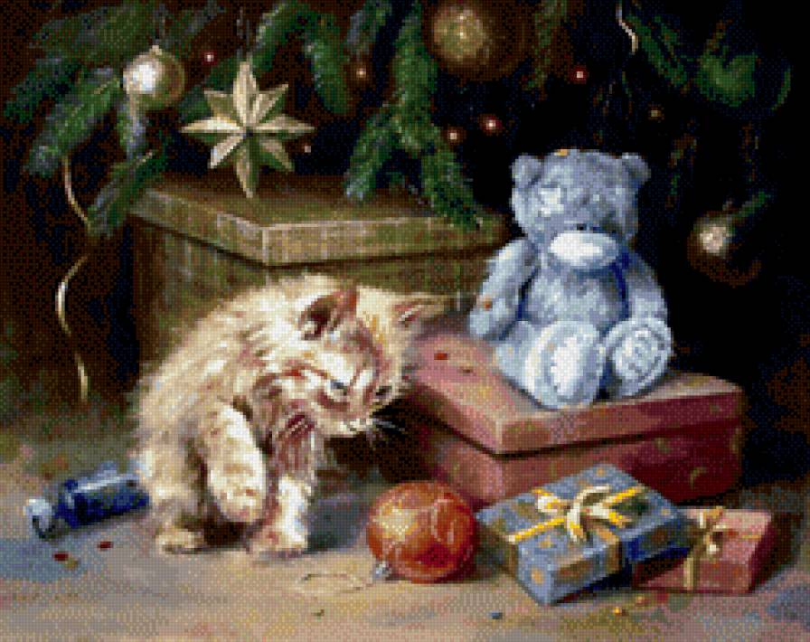 новый год - елка, елочка, котенок, снег, рождество, подарки, новый год - предпросмотр