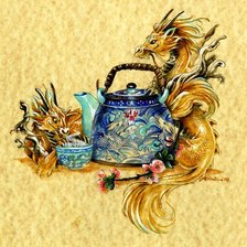 Схема вышивки «Чайная церемония с драконами»