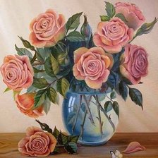 Оригинал схемы вышивки «Розы в вазе» (№516025)
