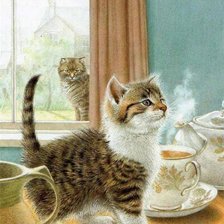 Оригинал схемы вышивки «котёнок к чаю» (№517106)