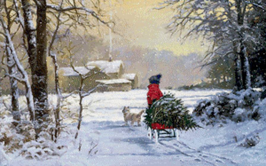Скоро Новый Год - картина, ребенок, новый, год, снег, зима, ель, дерево - предпросмотр
