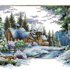 Схема вышивки «домик в зимнем лесу»