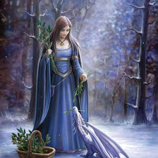 Оригинал схемы вышивки «девушка и дракон в зимнем лесу» (№524248)