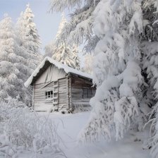 избушка в зимнем лесу