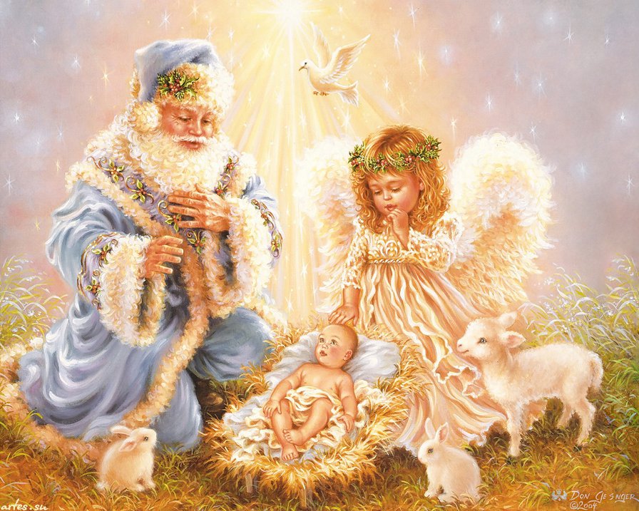 ангелок и святой николай - санта клаус, ангел, дона гелсингер, колыбель, николай, дед мороз - оригинал
