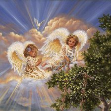 Схема вышивки «ангелы с голубем на облаке»