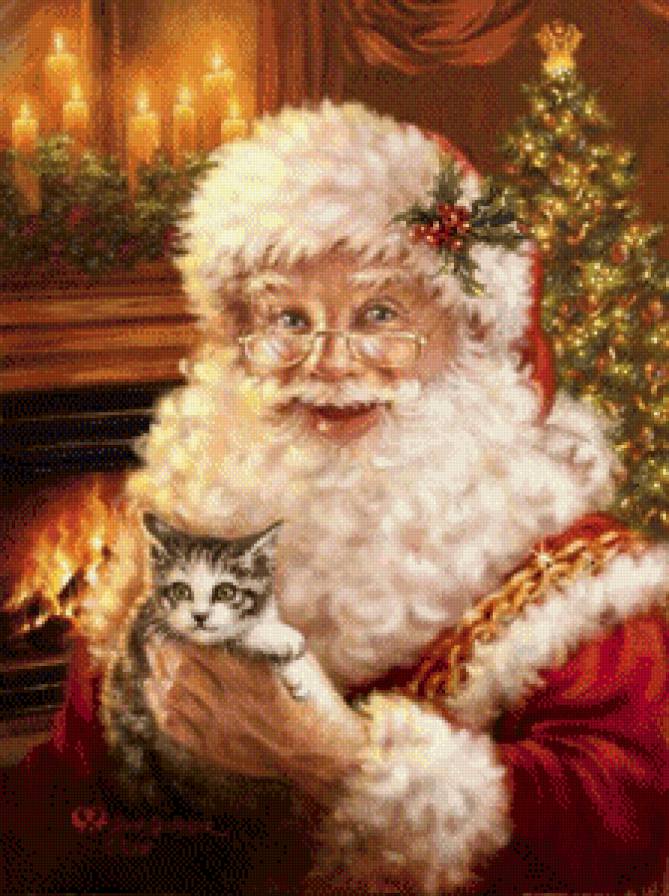 санта с котёнком - санта клаус, зима, рождество, дед мороз, новый год, дона гелсингер - предпросмотр