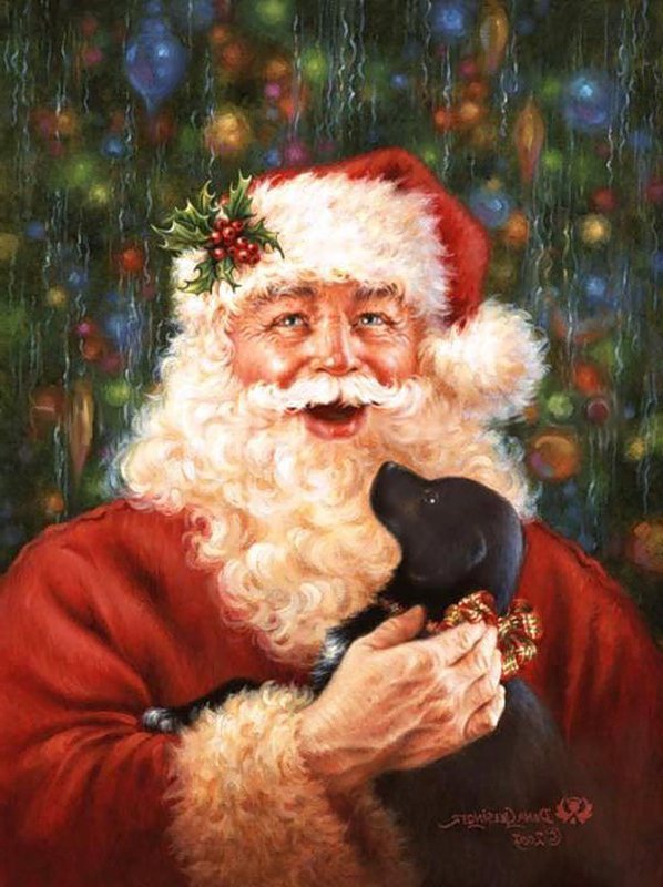 санта с собачкой - новый год, дона гелсингер, дед мороз, рождество, зима, санта клаус - оригинал