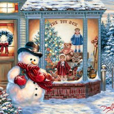 Схема вышивки «снеговик у магазина подарков»