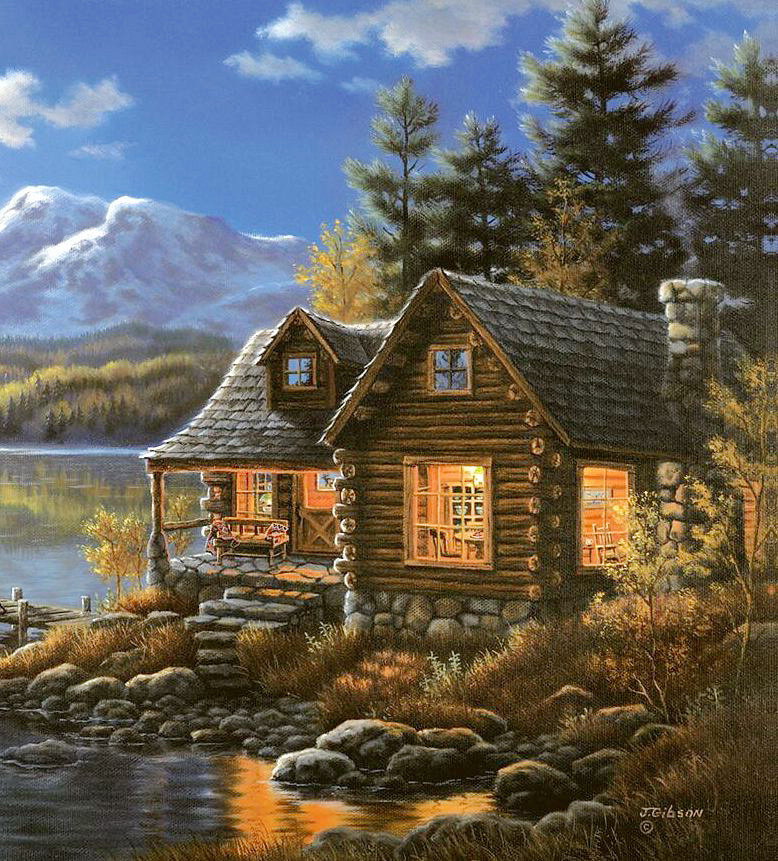 Judy Gibson - домик в лесу, живопись - оригинал