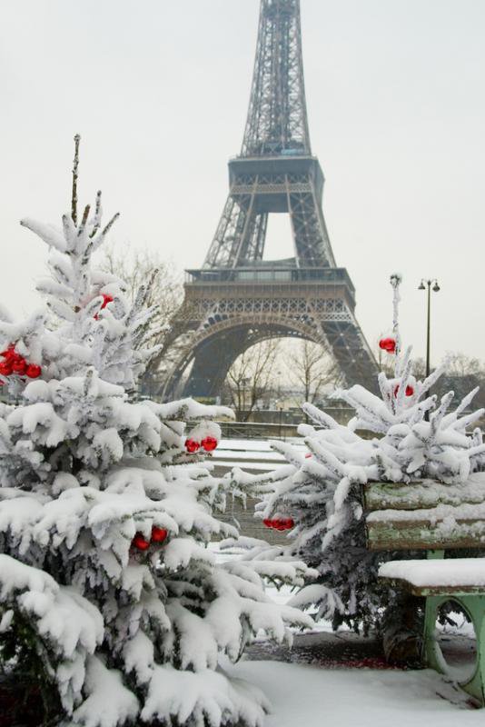 Новый год в Париже - париж, башня, новый год, елка, зима, снег - оригинал