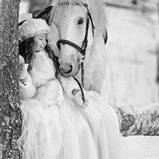 Оригинал схемы вышивки «девочка и конь» (№541640)