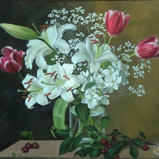 белые лилии и тюльпаны