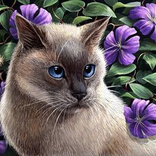 Оригинал схемы вышивки «кошки и цветы» (№550366)