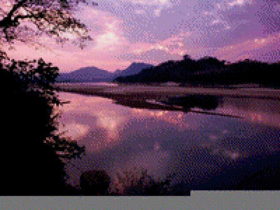 фиолетовое озеро - реки, закат - предпросмотр