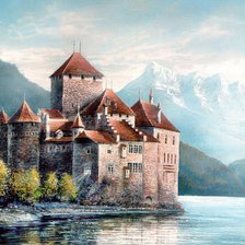 Схема вышивки «Старинные замки Karl Illini, Шильонский замок, Швейцария»