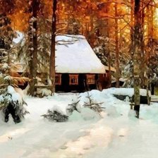 Схема вышивки «домик в лесу зимой»