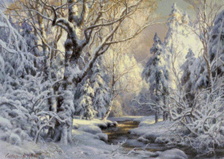 михаил сатаров 43 зимний лес - пейзаж, михаил сатаров, картина, лес, природа, снег, зима - предпросмотр