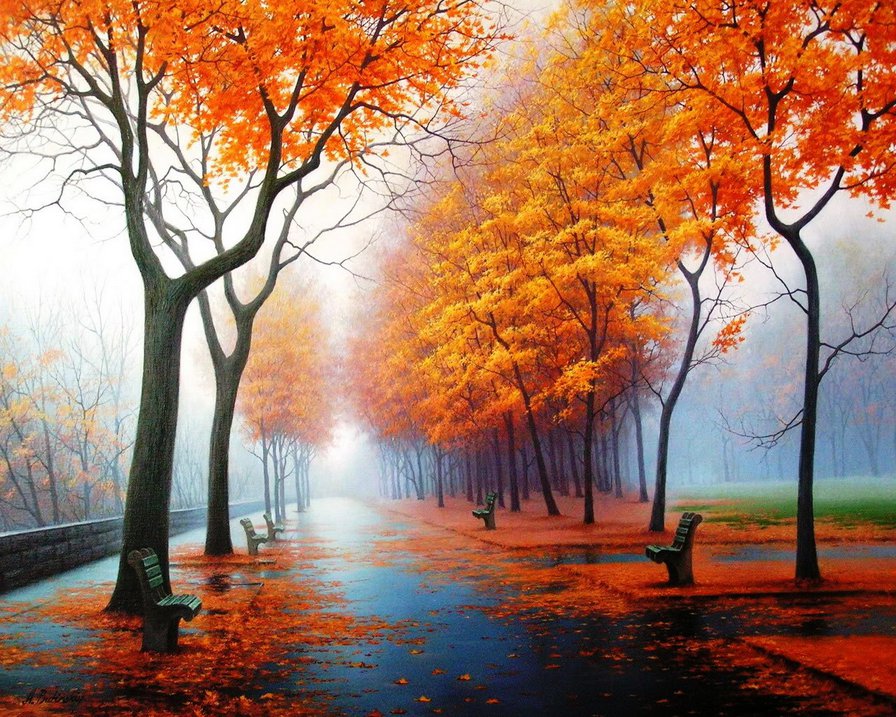 осень туманная - пейзаж, природа, осень, картина - оригинал
