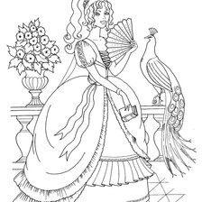 Схема вышивки «Девушка с павлином»