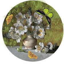Оригинал схемы вышивки «цветы, бабочки, ваза» (№568997)