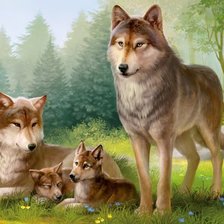 Схема вышивки «семья волков»