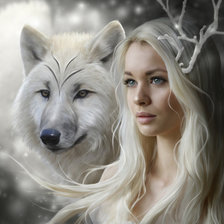 Оригинал схемы вышивки «Девушка и белый волк» (№573642)