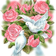 Схема вышивки «голуби в розах»