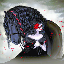 Схема вышивки «девушка и чёрный конь»