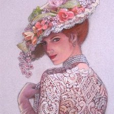 Оригинал схемы вышивки «Дама в шляпе» (№583430)