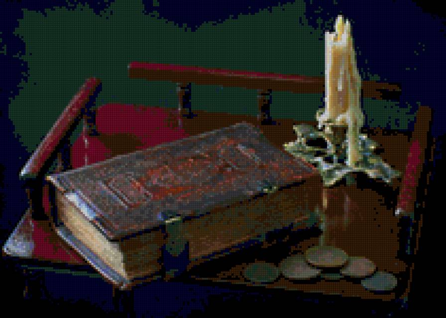 Старая книга 2 - книга, свеча, монеты - предпросмотр