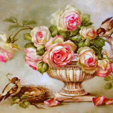 Оригинал схемы вышивки «розы и гнёздышко» (№590691)