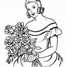 Оригинал схемы вышивки «Дама с букетом роз» (№592675)