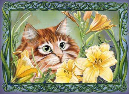 кошачий портрет - портрет, котики, цветы - оригинал
