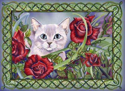 кошачий портрет - портрет, котики, цветы - оригинал