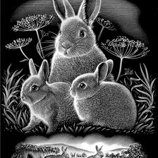 Оригинал схемы вышивки «кролики монохром» (№595928)