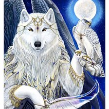 Схема вышивки «Белый волк с ястребом»