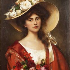 Схема вышивки «дама в шляпе с цветами»