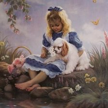 Оригинал схемы вышивки «Девочка с собакой.» (№611723)