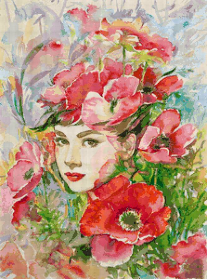 портрет в цветах - девушка, цветы, портрет - предпросмотр