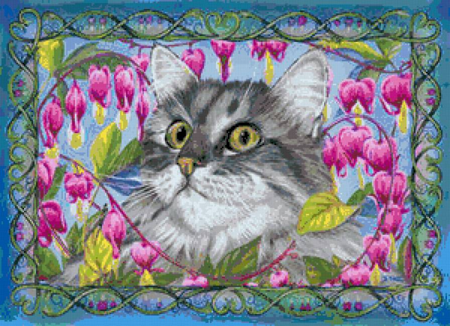 кошачий портрет - портрет, цветы, котики - предпросмотр