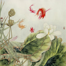 Оригинал схемы вышивки «Китайская живопись,  рыбки и лотос» (№617401)