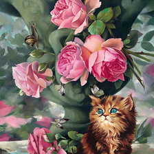 Схема вышивки «Котенок и розы»