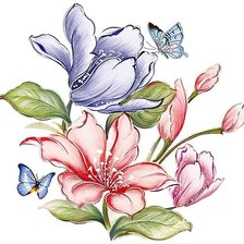Оригинал схемы вышивки «бабочки и цветы» (№624058)