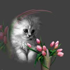 Оригинал схемы вышивки «котенок с тюльпаном» (№626272)