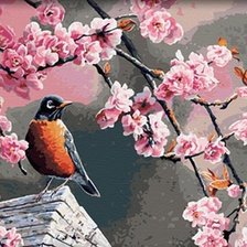 Схема вышивки «птичка и цветущая сакура»